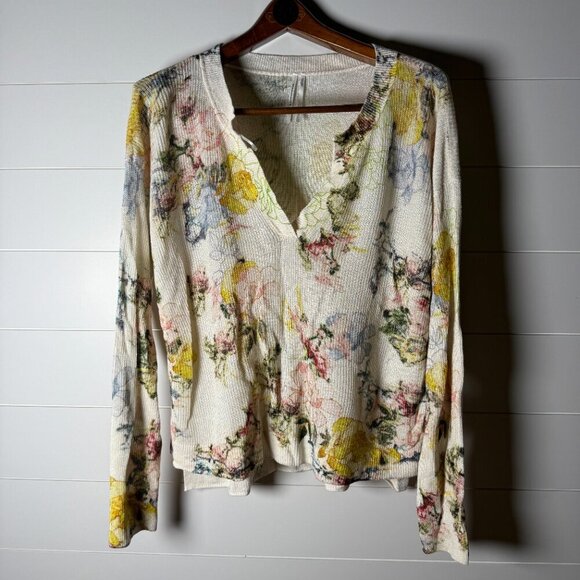 NWT Anthropologie Printed V-Neck Sweater Floral Pullover Sz Large Cream - Picture 2 of 11